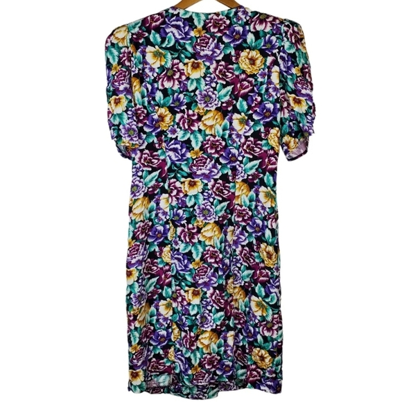 Vintage All That Jazz Scallop V-Neck Floral Button Front Sheath Dress Sz 11/12 - Picture 2 of 4